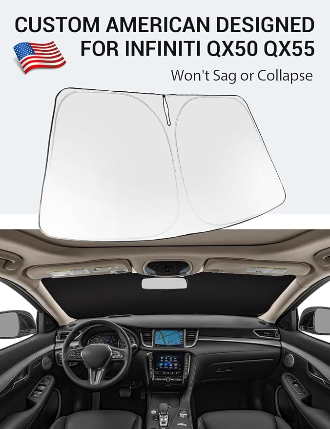 Proadsy Windshield Sun Shade for 2019-2021 Infiniti QX50 & 2021-2025 2026 QX55 Foldable Front Sunshade Protector Sun Visor Blocks UV Rays Keep Car Cooler