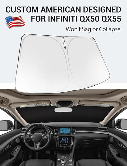 Proadsy Windshield Sun Shade for 2019-2021 Infiniti QX50 & 2021-2025 2026 QX55 Foldable Front Sunshade Protector Sun Visor Blocks UV Rays Keep Car Cooler