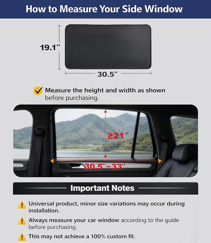 XCBYT Magnetic Car Window Shades for Rear Side Windows, 2 Pack Blackout Car Window Covers for Back Seat Comfort, Reduce Glare & Heat, Car Window Covers for Road Trips & Daily Driving