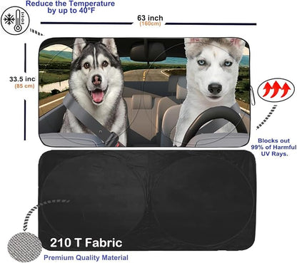 Gven Windshield Sun Shade for Car Front Window Cover Sunshades Visor Automotive Sun Shield for Full-Size Sedan & SUV, Mid-Size SUV, Sports Cars Mid-Size Pickup Truck Car Accessories（Dogs, L）