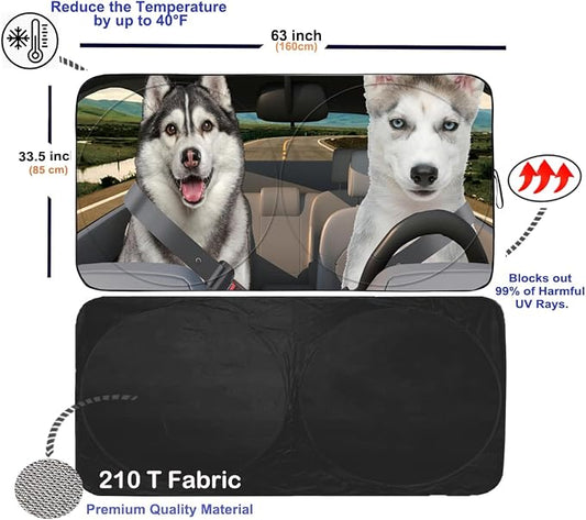 Gven Windshield Sun Shade for Car Front Window Cover Sunshades Visor Automotive Sun Shield for Full-Size Sedan & SUV, Mid-Size SUV, Sports Cars Mid-Size Pickup Truck Car Accessories（Dogs, L）