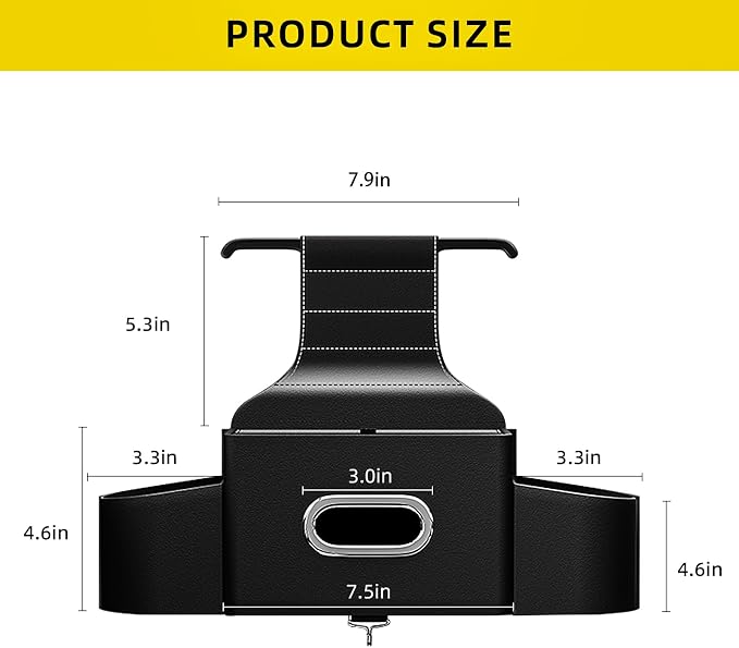 Back Seat Car Organizer with One Towel Leather Wood Materials Car Back Seat Storage Box 2 Drink Cup Holder Tissue Box for Hold Phone Drinks Handbag Compatible with Most Vehicles (Black)