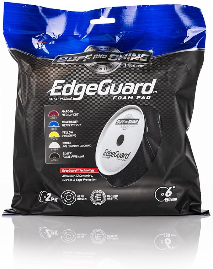 Buff and Shine - EdgeGuard Foam Buffing Pads - Black - 6" Finishing Pad - Pack of 2