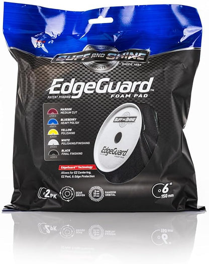 Buff and Shine - EdgeGuard Foam Buffing Pads - Black - 6" Finishing Pad - Pack of 2