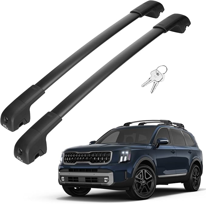 JOYTUTUS Lockable Roof Rack Cross Bars Compatible with Kia Telluride X-PRO X-LINE 2023-2025 (with Raised Side Rails), Aluminum Car Luggage Rack for Kayak Roof (Except LX EX S SX SX-P)