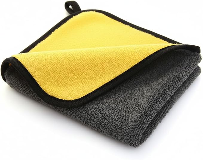 Premium Dual-Sided Microfiber Car Cleaning Towel – 15.5" x 11.8" Scratch-Free, Super Absorbent, Lint-Free Cloth for Auto Detailing, Polishing, Drying & Washing – Yellow & Gray