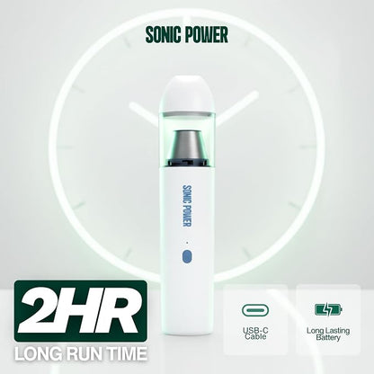 SonicPower Portable Cordless Car Vacuum, 15000Pa High Suction Handheld Vacuum Cleaner, 2-in-1 Vacuum & Blower, with 4 Attachments & Portable Storage Bag for Car, Home, Pet & Office (White & Blue)
