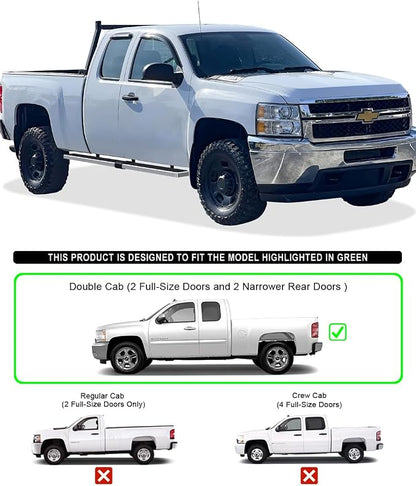 APS (Silver 6in Wheel to Wheel 304 Stainless Steel) Running Boards Nerf Bars Side Steps Compatible with Chevy Silverado GMC Sierra 1500 2500 1999-2013 Double Cab 6.5ft Bed & 2500HD 3500 2001-2014