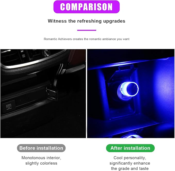 4 PCS USB LED Car Interior Atmosphere Lights, Plug-in USB Automotive Interface Charging Night Lamps, Mini Vehicle Interior LED Atmosphere Light for Car, Bedroom, Hallway (Blue)