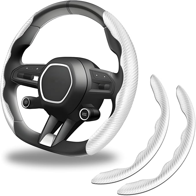 2pcs Carbon Fiber Anti-Skid Steering Wheel Cover, Anti-Skid Steering Wheel Cover/Segmented Steering Wheel Protector/Car Interior Accessories for Men/Women - Durable(White)