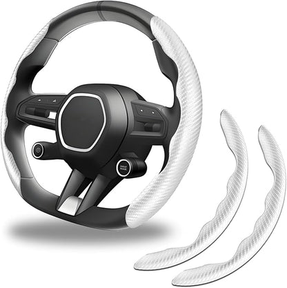 2pcs Carbon Fiber Anti-Skid Steering Wheel Cover, Anti-Skid Steering Wheel Cover/Segmented Steering Wheel Protector/Car Interior Accessories for Men/Women - Durable(White)
