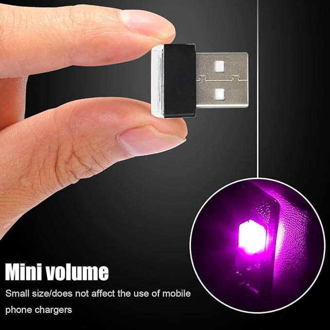 BESULEN Car Interior Atmosphere Lamp, Plug-In USB Interface LED Vehicle Ambient Lighting Kit, Portable Mini Automotive Night Light Decoration Accessories, Universal for SUV, Sedan, Truck (Pink/Purple)
