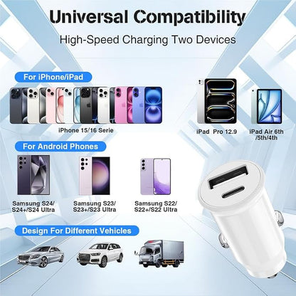 USB C Car Charger for iPhone 17 16 15 Pro Max,40W Dual Port USB-C & USB-A Car Fast Charging Adapter, 2X3FT C to C Cable & A to C Carplay Cable for iPhone 17 16 15 Series/iPhone Air, iPad, Samsung-Blue