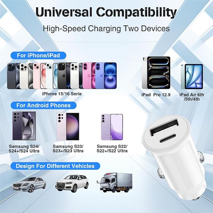 USB C Car Charger for iPhone 17 16 15 Pro Max, 40W Dual Port USB-C & USB-A Car Fast Charging Adapter, 2X3FT C to C Cable & A to C Carplay Cable for iPhone 17 16 15 Series/iPhone Air, iPad, Samsung-Red