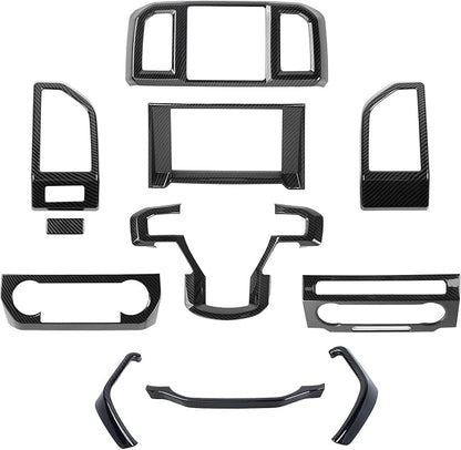 JeCar 11PCS Interior Decoration Trim Kit for Ford F150 2015-2020 Steering Wheel & Center Console Trim Dashboard & Rear Air Conditioner Vent Cover (Carbon Fiber Grain)