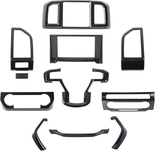 JeCar 11PCS Interior Decoration Trim Kit for Ford F150 2015-2020 Steering Wheel & Center Console Trim Dashboard & Rear Air Conditioner Vent Cover (Carbon Fiber Grain)