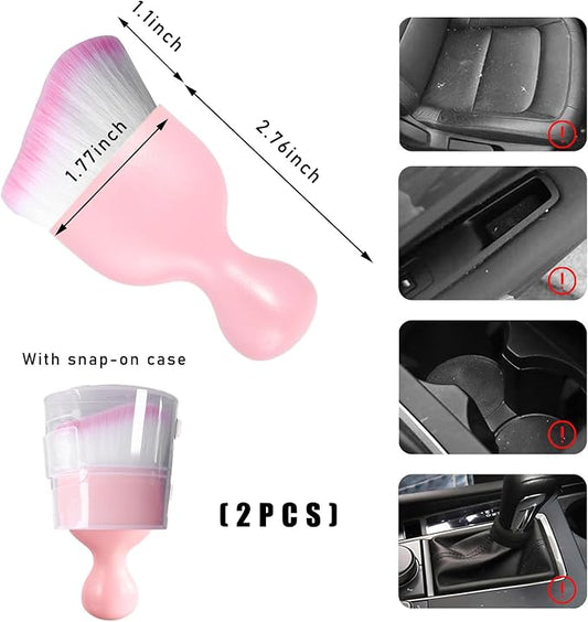 Dickno 2PCS Car Interior Dust Brush, Soft Scratch Free Auto Detailing Brushes, Universal Vehicle Interior Cleaning Tool for Automotive Dashboard, Air Vents, Leather (Pink & Pink)
