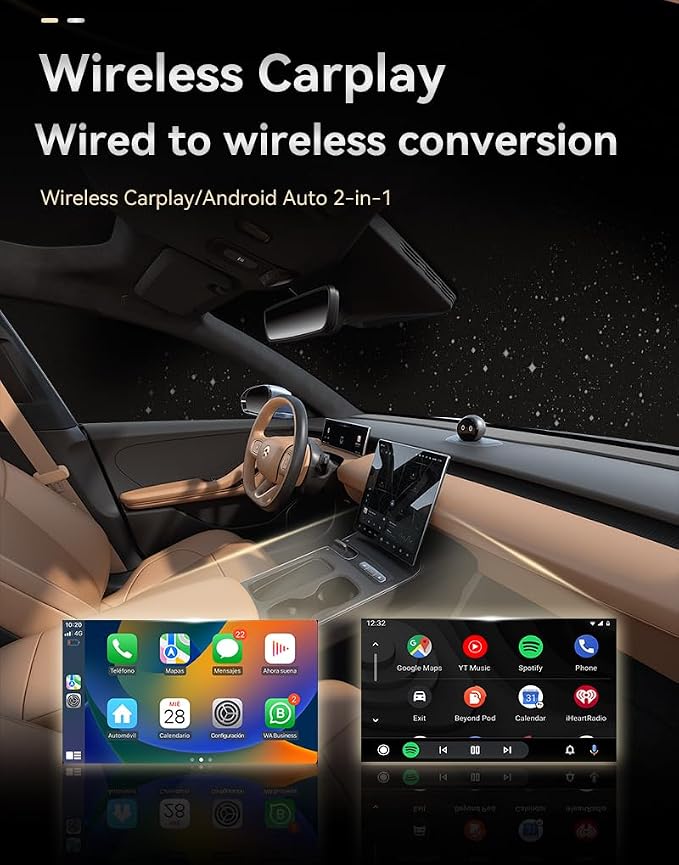 2-in-1 Wireless CarPlay Adapter & Android Auto Dongle, Fast Auto-Connect, Compact Plug & Play Wireless CarPlay Converter，USB/USB-C, No Delay, Seamless Reconnection