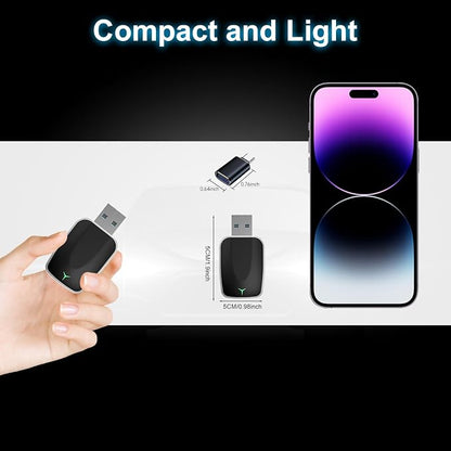 Mini Wireless CarPlay Adapter, Plug & Play Dongle, Low Latency & Stable Connection, Convert Wired to Wireless CarPlay, USB-A/C Compatible, for iPhone iOS 10+ & 2016+ Cars