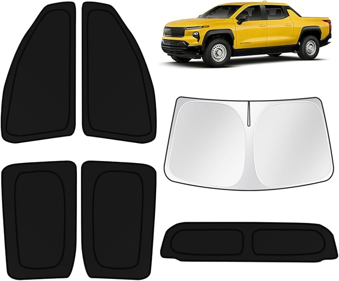 KUST Car Window Shades for Chevrolet Silverado EV 2024 2025 2026 Windshield Sun Shade Side Window Cover UV Block Privacy Protection Accessories for Camping Blackout Rear Back Full Set 6PCS