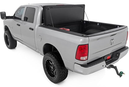 Rough Country Hard Flip Up Truck Bed Tonneau Cover for Ram 1500, Classic (2009-2018) - Fits 5'7" (67.4") Bed, Weather-Resistant, Tri-Fold Aluminum Panels