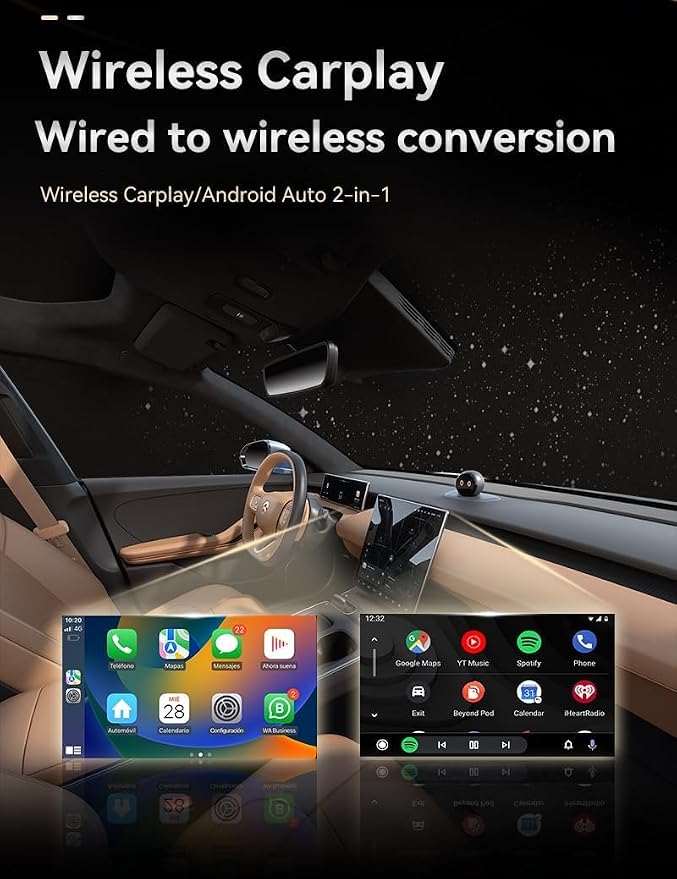 CYBERDRIVE Mini Wireless CarPlay Adapter Wired to Wireless for CarPlay & Android Auto Plug and Play Fast Auto-Reconnect Stable Control Zero Delay Carplay Wireless Adapter (Mini Size)
