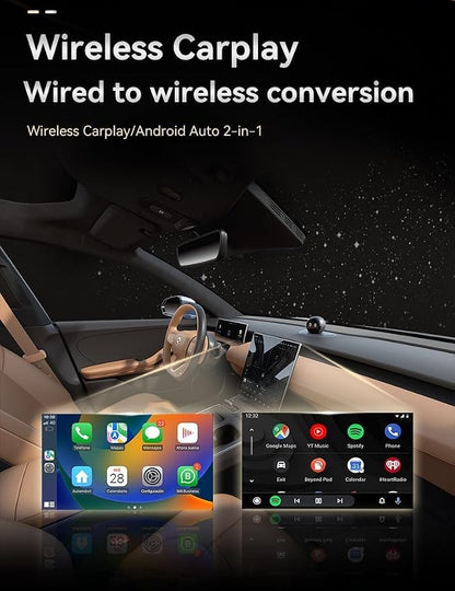 CYBERDRIVE Mini Wireless CarPlay Adapter Wired to Wireless for CarPlay & Android Auto Plug and Play Fast Auto-Reconnect Stable Control Zero Delay Carplay Wireless Adapter (Mini Size)