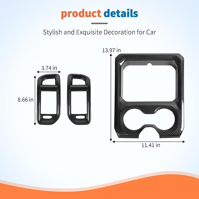 JeCar 3pcs Carbon Fiber Interior Trim Kit for 2019-2024+ Dodge Ram 1500 2500 3500 Interior Accessories