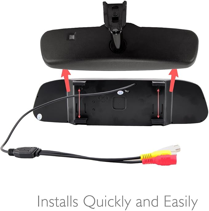 Pyle Wireless Backup Car Camera - Rearview Mirror Monitor System - Parking & Reverse Safety Distance Scale Lines, Night Vision & Waterproof Cam, 4.3" LCD Display - PLCM4370WIR
