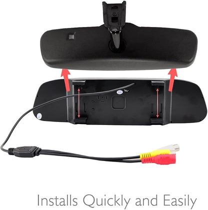 Pyle Wireless Backup Car Camera - Rearview Mirror Monitor System - Parking & Reverse Safety Distance Scale Lines, Night Vision & Waterproof Cam, 4.3" LCD Display - PLCM4370WIR