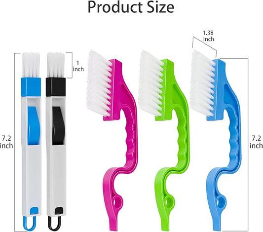Window Track & Gap Cleaning Brush Set, 5 Pack Crevice and Groove Cleaner with 2 in 1 Brush and Mini Dustpan for Door Gaps, Blinds, Sliding Tracks and Kitchen Corners