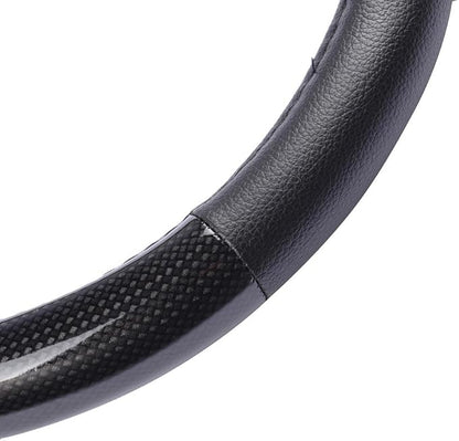 BDK Carbon Fiber Steering Wheel Cover White Vinyl with Fiber Accent - Black Carbon, 14.5-15 inch