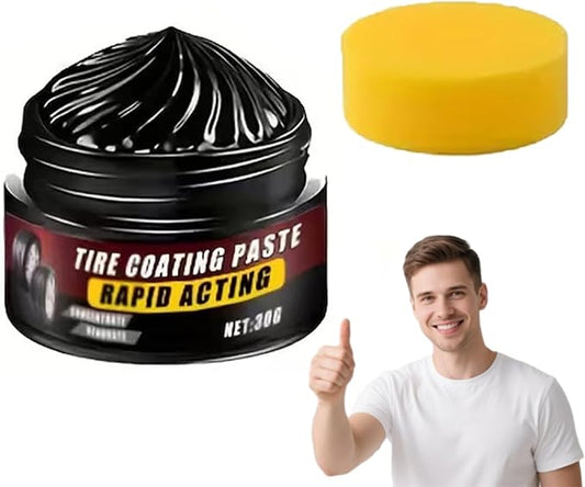 Premium Tire Coating & Trim Restorer: Bring Back the Original Deep Black Shine to Rubber and Plastic, Tire Coating Paste Rapid Acting, Tire Ceramic Coating Paste, with Sponge (1pcs)