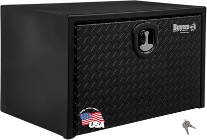 Buyers Products 1702503 Black Steel Underbody Truck Box - Weatherproof Storage Container with Aluminum Diamond Tread Door & Compression Latch, 18 x 18 x 30 Toolbox for Trucks and Trailers, Made in USA