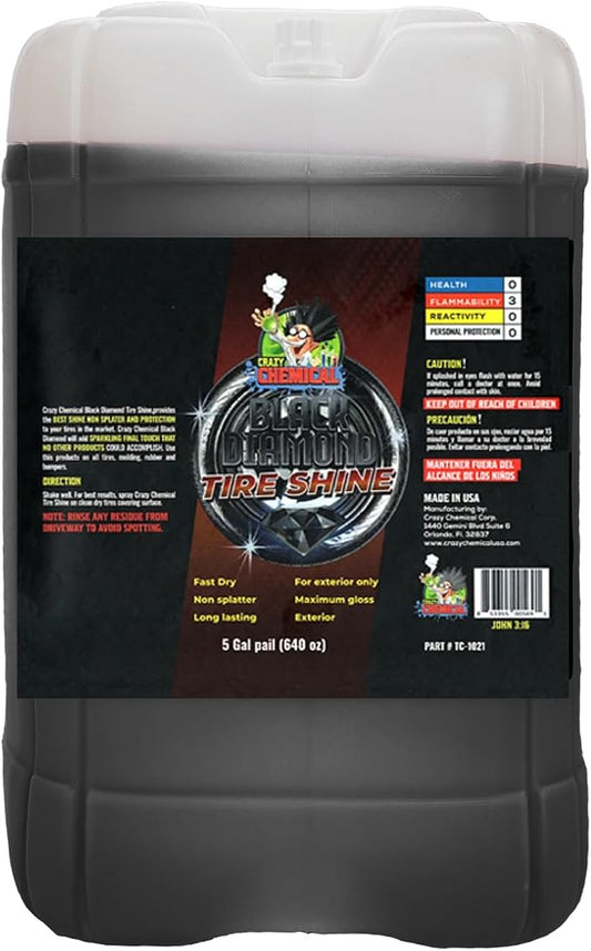 Black Diamond Tire Shine 5 Gallons – Bulk Professional Tire Dressing, Extreme High Gloss Wet Look, Fast-Drying No-Sling Formula, Commercial Car Wash & Detailer Size