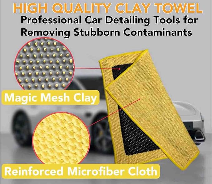 Upgrade Clay Towel 3.0 Ver - Clay Towel for Car Detailing to Remove Paint Overspray, Water Spots,Tree Sap,Rail Dust from Paint,Glass,Plastic Surfaces,Fine Grade Clays Bar Towels(1Pcs-Yellow,12" x 12")