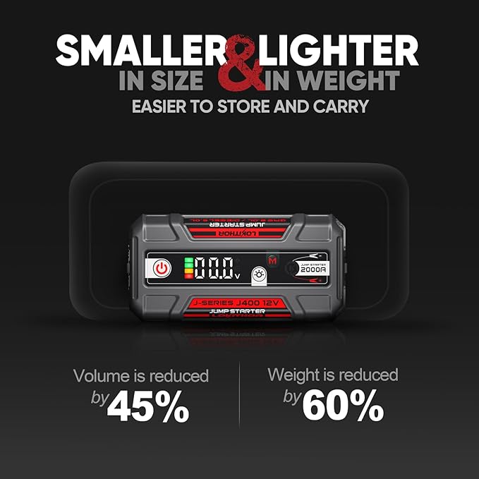 LOKITHOR J400 Portable Jump Starter, 12V 2000A Lithium Battery Booster with ConnectMax Tech, Car Jumper Box for Up to 8.0L Gas & 6.0L Diesel Engines, Smart Digital Display