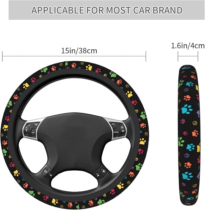Dog Paw Print Steering Wheel Covers Universal 15 inch Non Slip Neoprene Steering Wheel Protector Cover for Men Women Car Truck