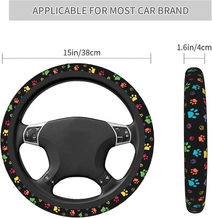 Dog Paw Print Steering Wheel Covers Universal 15 inch Non Slip Neoprene Steering Wheel Protector Cover for Men Women Car Truck