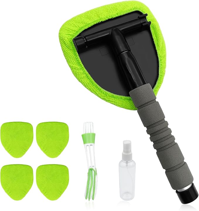 Car Detailing Kit, Extendable Windshield Cleaner with 5 Upgraded Reusable Microfiber Pads | Interior/Exterior Auto Glass & Wheel Cleaning Tool