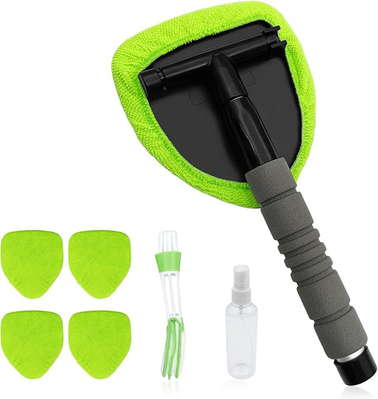 Car Detailing Kit, Extendable Windshield Cleaner with 5 Upgraded Reusable Microfiber Pads | Interior/Exterior Auto Glass & Wheel Cleaning Tool