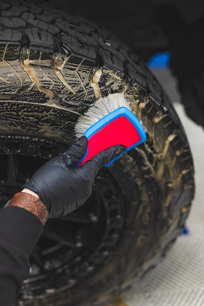 Detail Factory - ProGrip XL Tire Brush - Ergonomic ProGrip Handle - Stiff Synthetic Bristles to Cut Through Grime - Octane Underglow