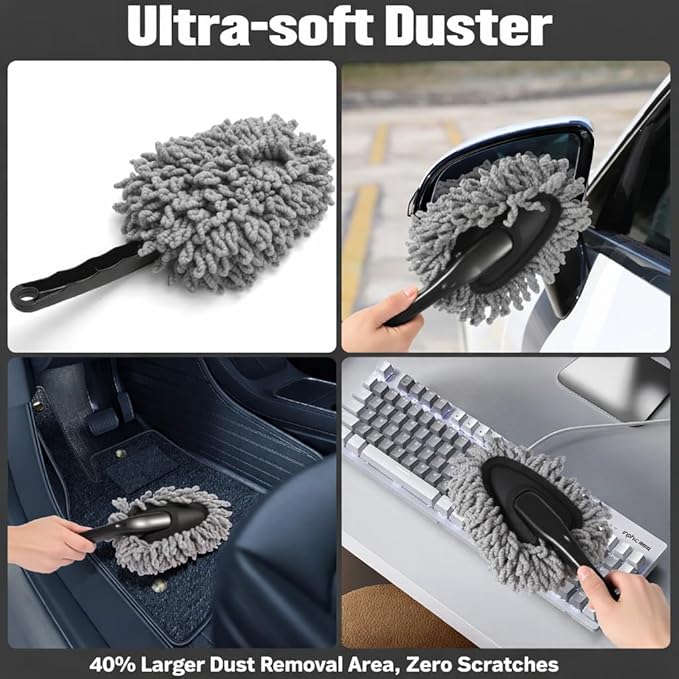 15-Piece Car Interior & Glass Cleaning Kit - 3 Graded Boar Brushes, 3-in-1 AC Vent Shutter Brush, 160g Gel, 180° Swivel Retractable Glass Brush | Auto-Focus Multi-Scenario Use