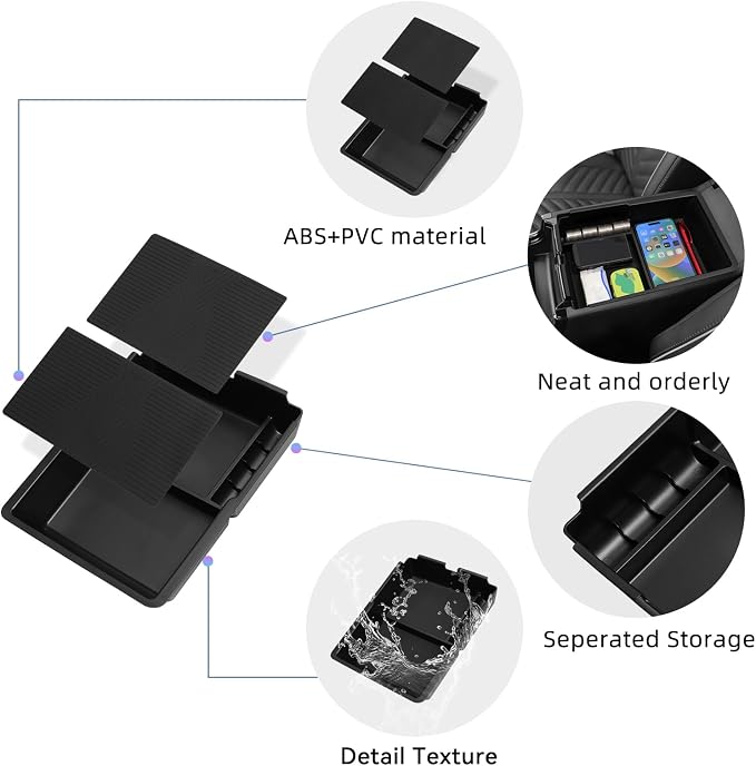 smabee Center Console Organizer Compatible with Kia Sorento 2021-2025 2026 Armrest Storage Box ABS Storage Tray Interior Car Accessories Black