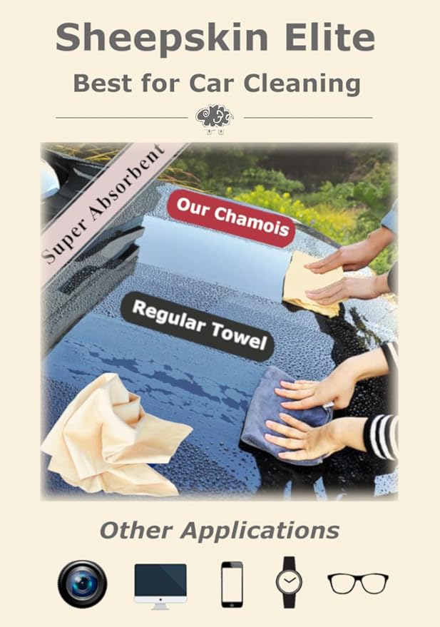 SHEEPSKIN ELITE Chamois Car Drying Towel XL Mega Size (5.7-6.2 sq ft) Chamois Cloth for Car Wash Towels Drying Real Leather Absorbent Fast Drying Natural Chamois Car Wash Cloth (5.7-6.2 sq ft)