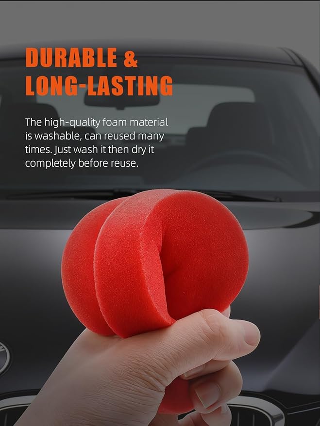 SPTA Tire Shine Applicator, 6Pcs Foam Applicator Pads, Round Shape Side Pressing Hand Polishing Sponge Pads Kit Tire Shine Applicator Pad Tire Dressing Applicator Pad for Applying Tire Shine