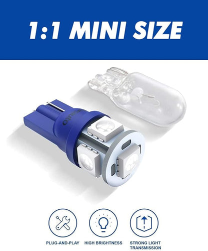 Marsauto 194 LED Bulb Blue 168 T10 2825 5SMD No Polarity Replacement Bulbs for Car Dome Map Door Courtesy License Plate Dashboard Lights Lamp 12V