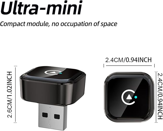 Car Wireless CarPlay Adapter for iPhone Mini Plug and Play for with Factory Wired Apple CarPlay, Fast & Stable Connection, Wide Vehicle Compatibility USB & USB C Android Auto