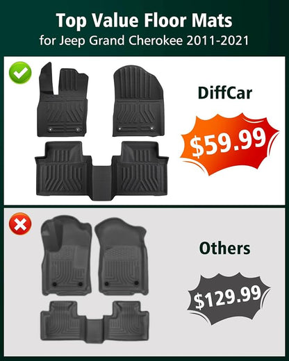 Floor Mats for Jeep Grand Cherokee: 2011-2021(Not for L), All Weather Floor Liners Car Accessories for Grand Cherokee 2021 2020 2019 2018 2017 2016 2015 2014 2013 2012 2011, 3PCS Lightweight Tough XPE