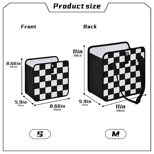 Car Trash Can Car Organizer Car Garbage Can with Adjustable Strap for Back Front Seat Console Waterproof Leakproof Collapsible Portable 8.66 Inch Checkerboard
